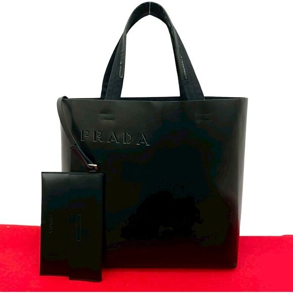 Prada Punching Logo Leather Nylon Handbag - Picture 1 of 10